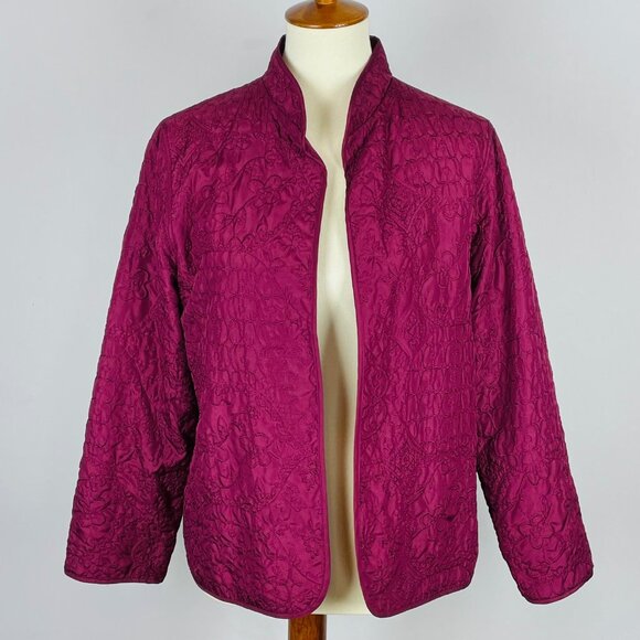 Alfred Dunner Satin Blazer Sz 14P Autumn Plum Floral Embroidered Artsy Career - Picture 1 of 7